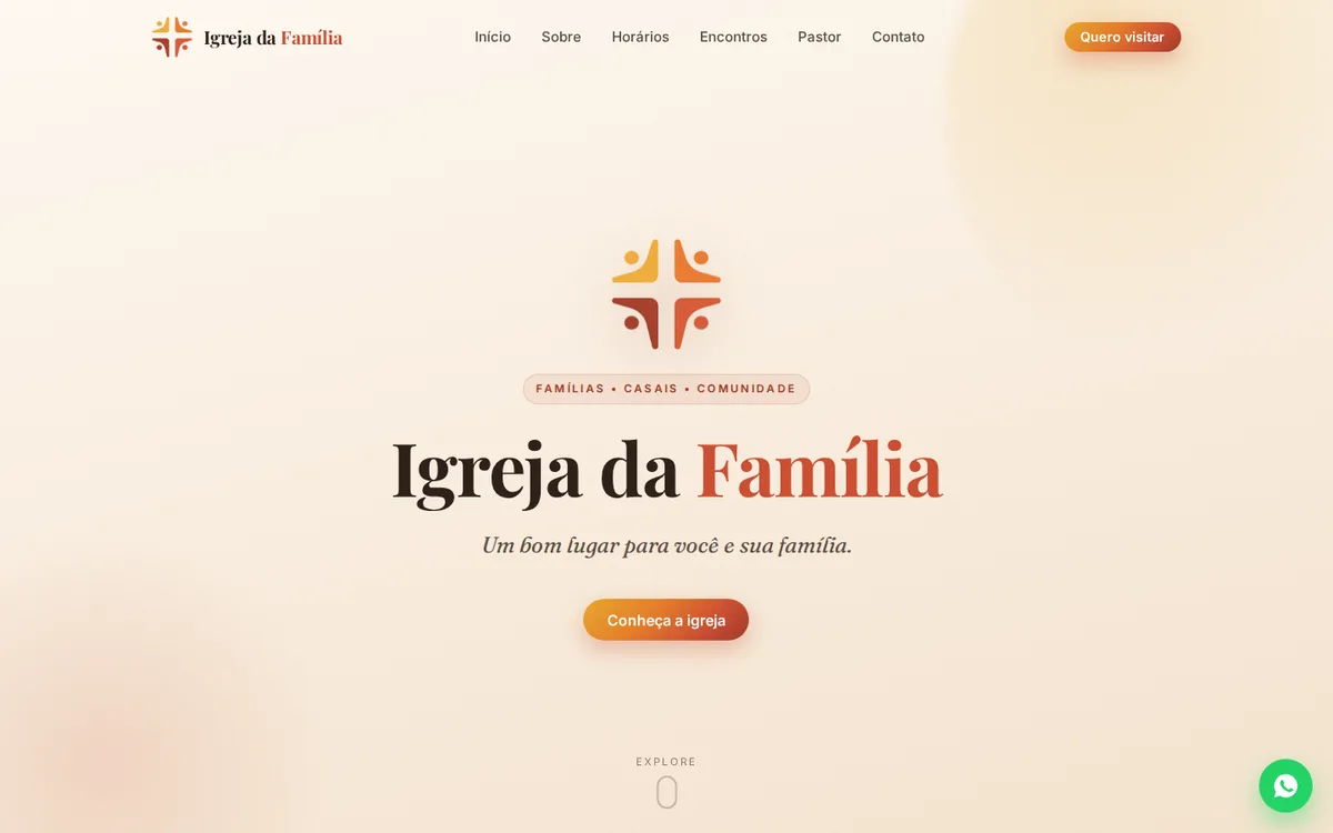 Página inicial do site da Igreja da Família no computador